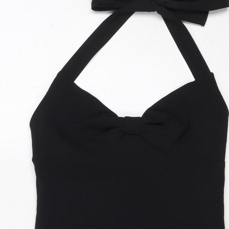 Zara Basic Women Black XS Bodycon Midi Halter Backless Evening Dress