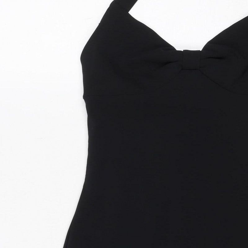 Zara Basic Women Black XS Bodycon Midi Halter Backless Evening Dress