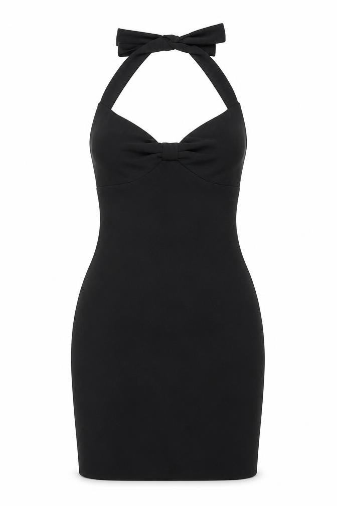 Zara Basic Women Black XS Bodycon Midi Halter Backless Evening Dress