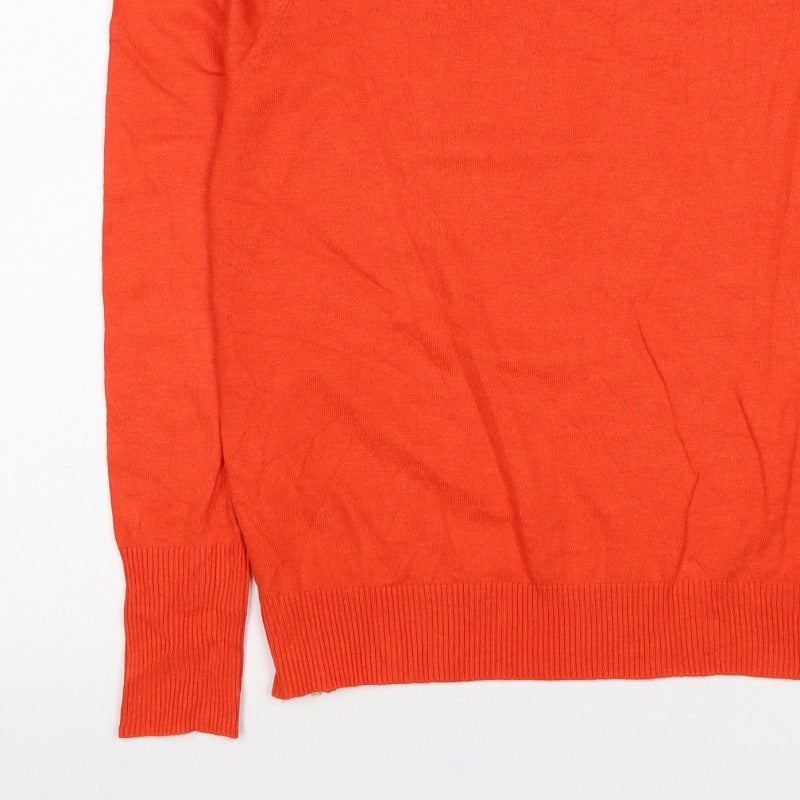 Pulz Jeans Women’s Orange Size S Fine Knit Crew Neck Zip Hem Jumper