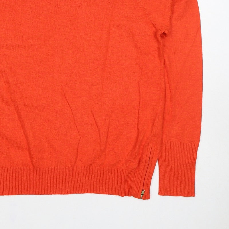 Pulz Jeans Women’s Orange Size S Fine Knit Crew Neck Zip Hem Jumper