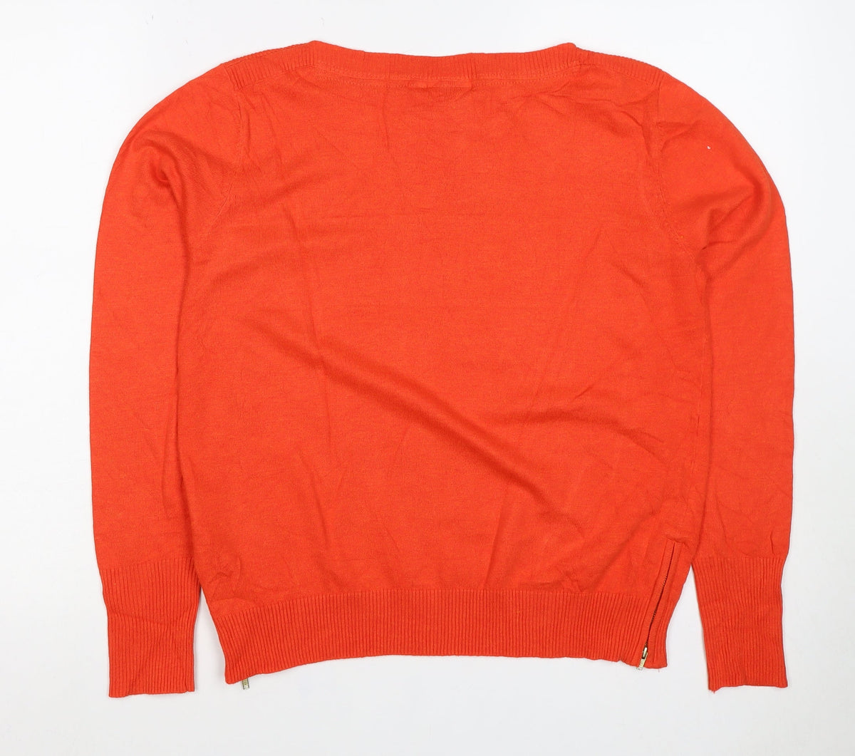 Pulz Jeans Women’s Orange Size S Fine Knit Crew Neck Zip Hem Jumper