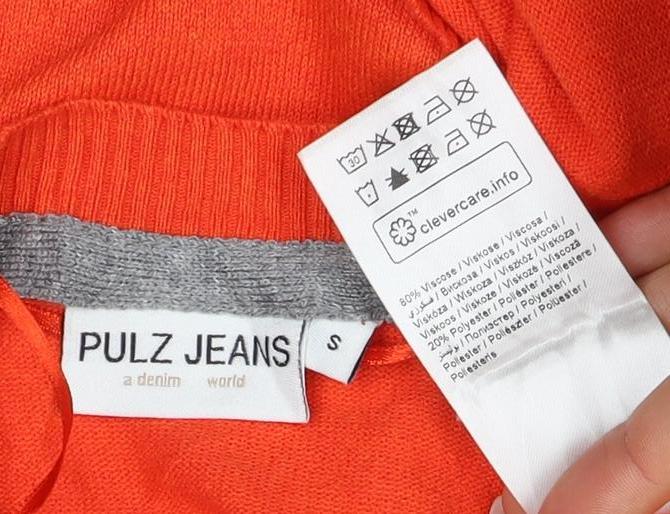 Pulz Jeans Women’s Orange Size S Fine Knit Crew Neck Zip Hem Jumper