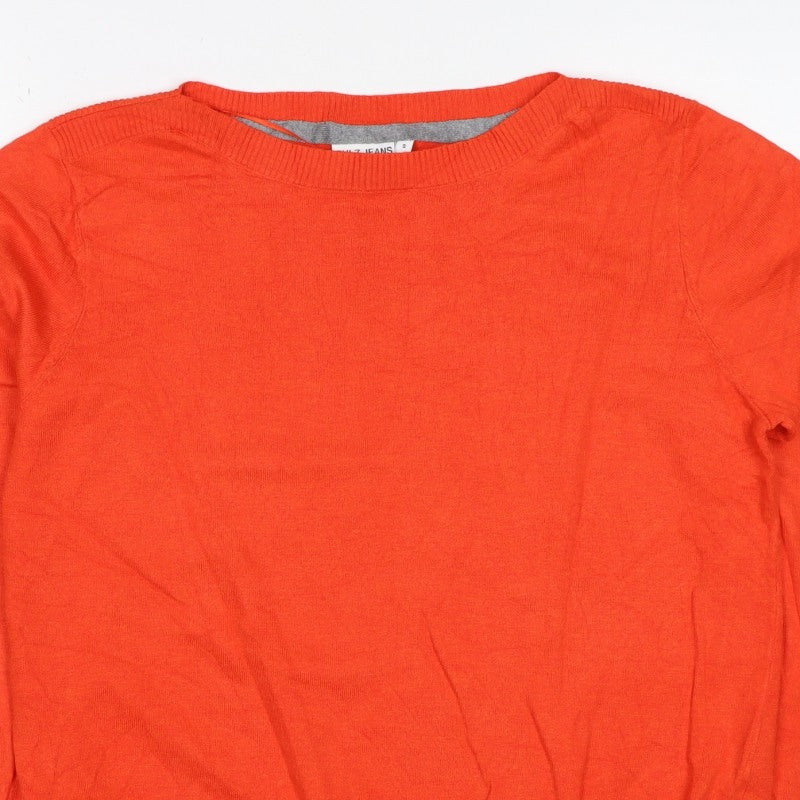 Pulz Jeans Women’s Orange Size S Fine Knit Crew Neck Zip Hem Jumper