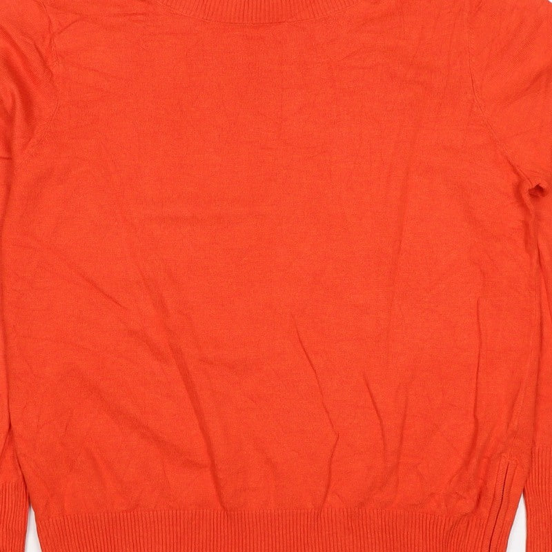 Pulz Jeans Women’s Orange Size S Fine Knit Crew Neck Zip Hem Jumper