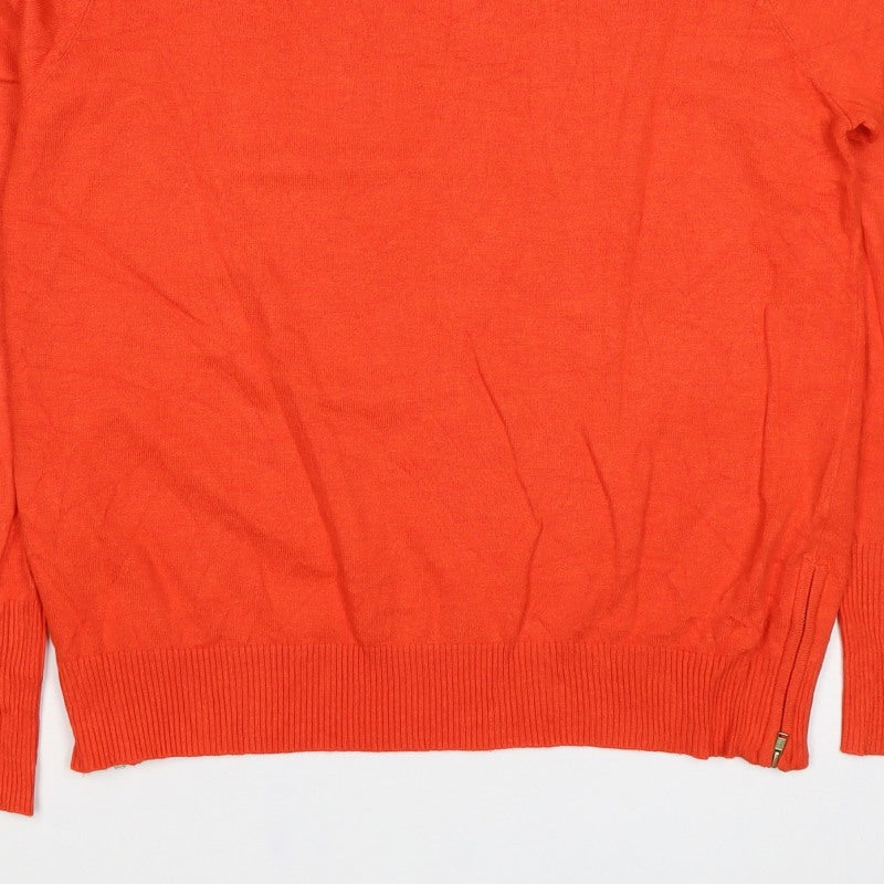 Pulz Jeans Women’s Orange Size S Fine Knit Crew Neck Zip Hem Jumper