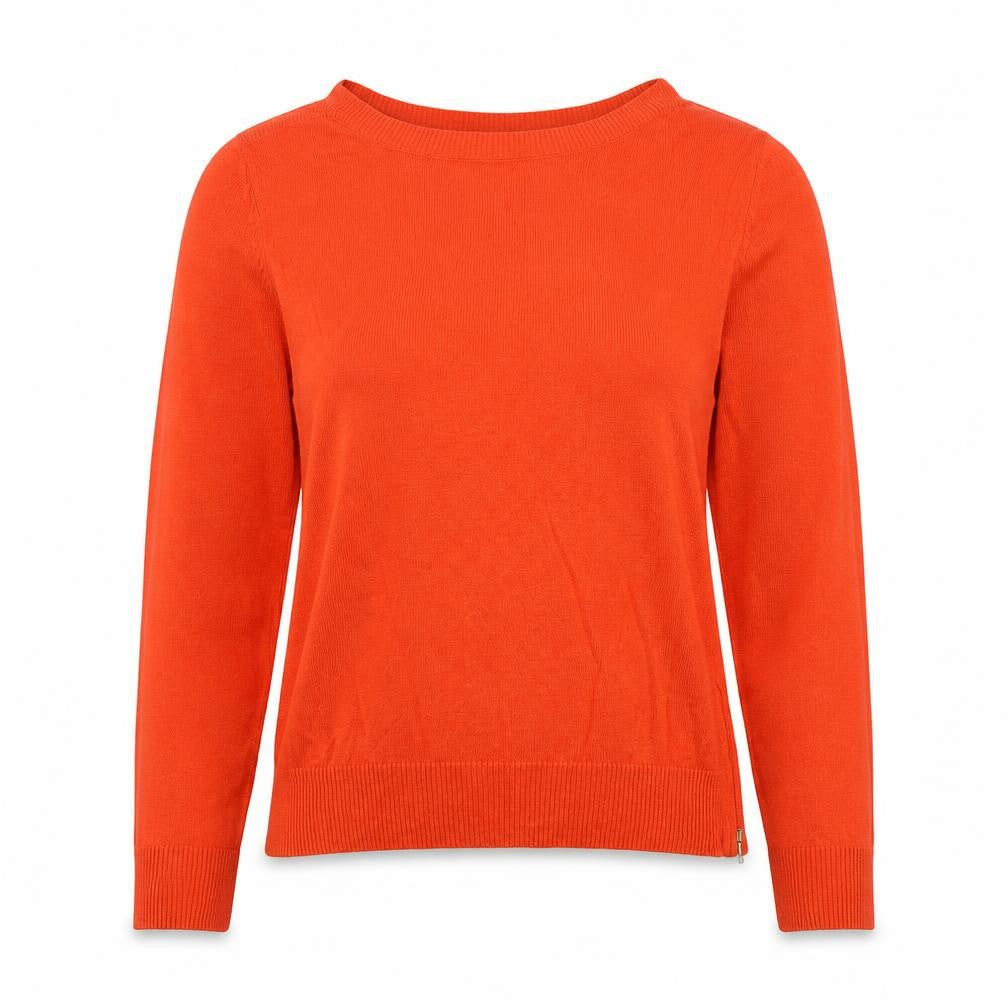 Pulz Jeans Women’s Orange Size S Fine Knit Crew Neck Zip Hem Jumper