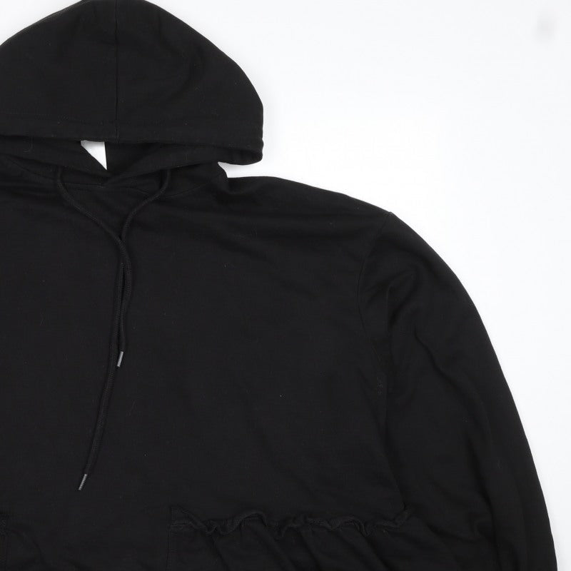 Motel Women Black UK 20 Ruffle Hem Drawstring Pullover Hoodie