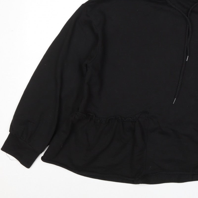 Motel Women Black UK 20 Ruffle Hem Drawstring Pullover Hoodie