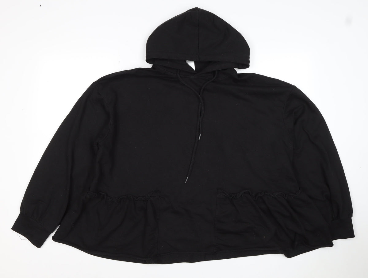 Motel Women Black UK 20 Ruffle Hem Drawstring Pullover Hoodie