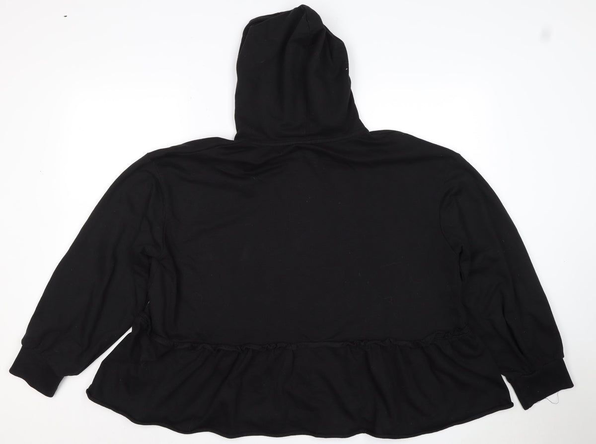 Motel Women Black UK 20 Ruffle Hem Drawstring Pullover Hoodie