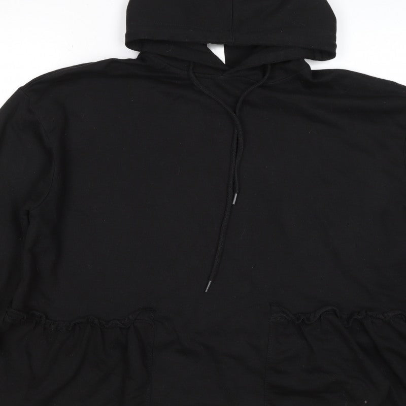Motel Women Black UK 20 Ruffle Hem Drawstring Pullover Hoodie