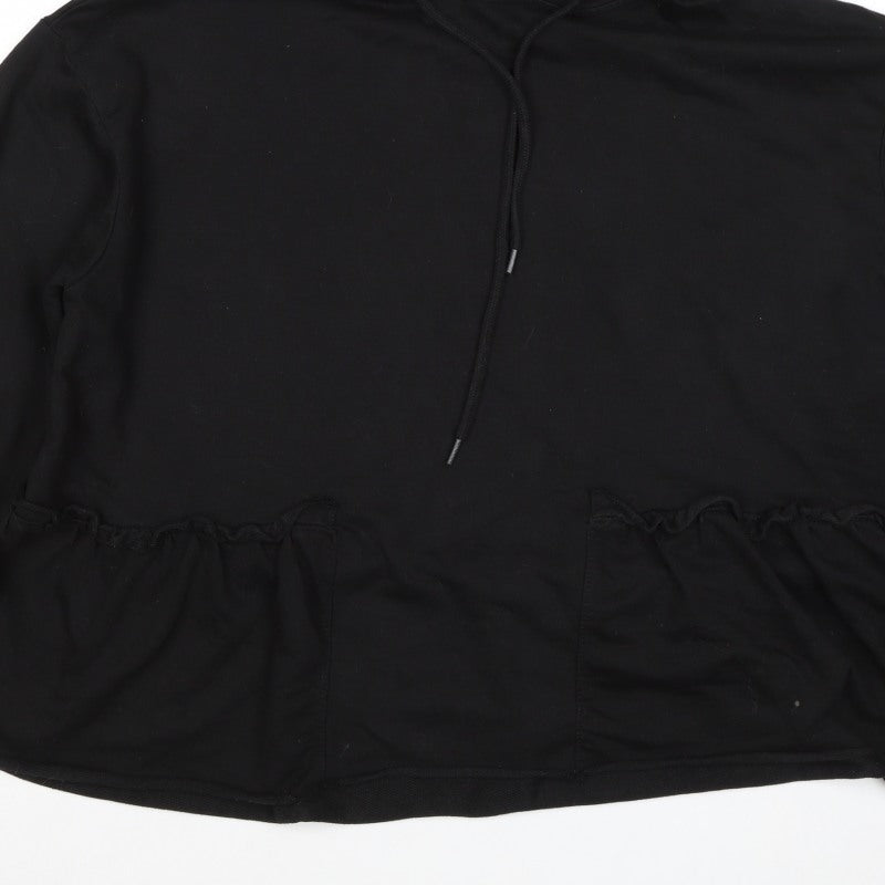 Motel Women Black UK 20 Ruffle Hem Drawstring Pullover Hoodie