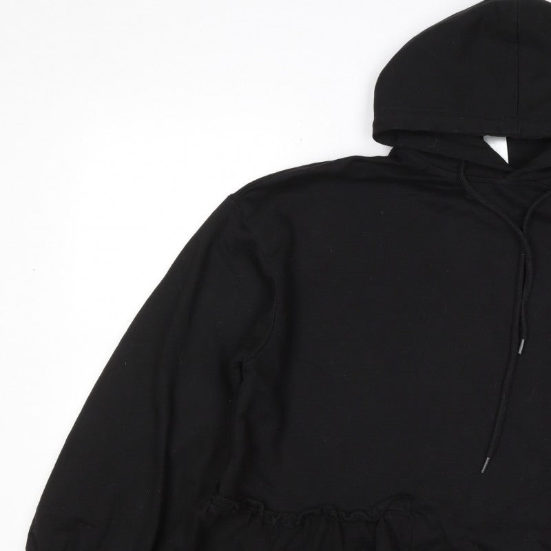 Motel Women Black UK 20 Ruffle Hem Drawstring Pullover Hoodie