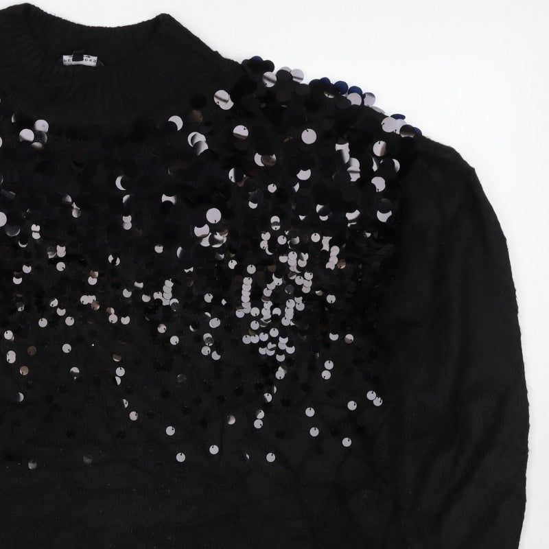 Peacocks Women Black L Sequin Crew Neck Long Sleeve Knit Jumper