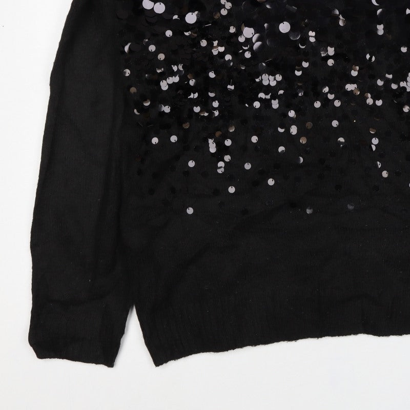 Peacocks Women Black L Sequin Crew Neck Long Sleeve Knit Jumper