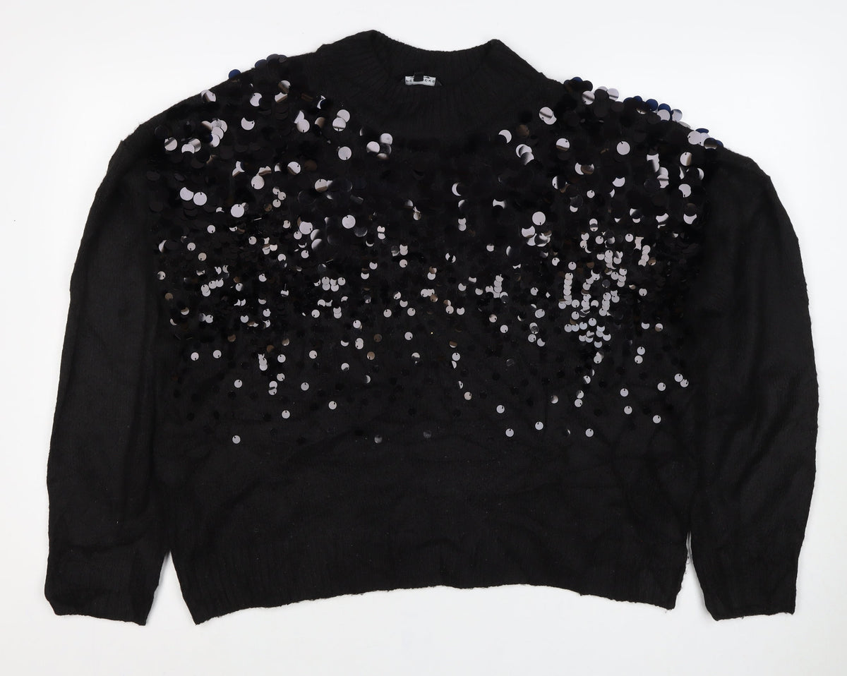 Peacocks Women Black L Sequin Crew Neck Long Sleeve Knit Jumper