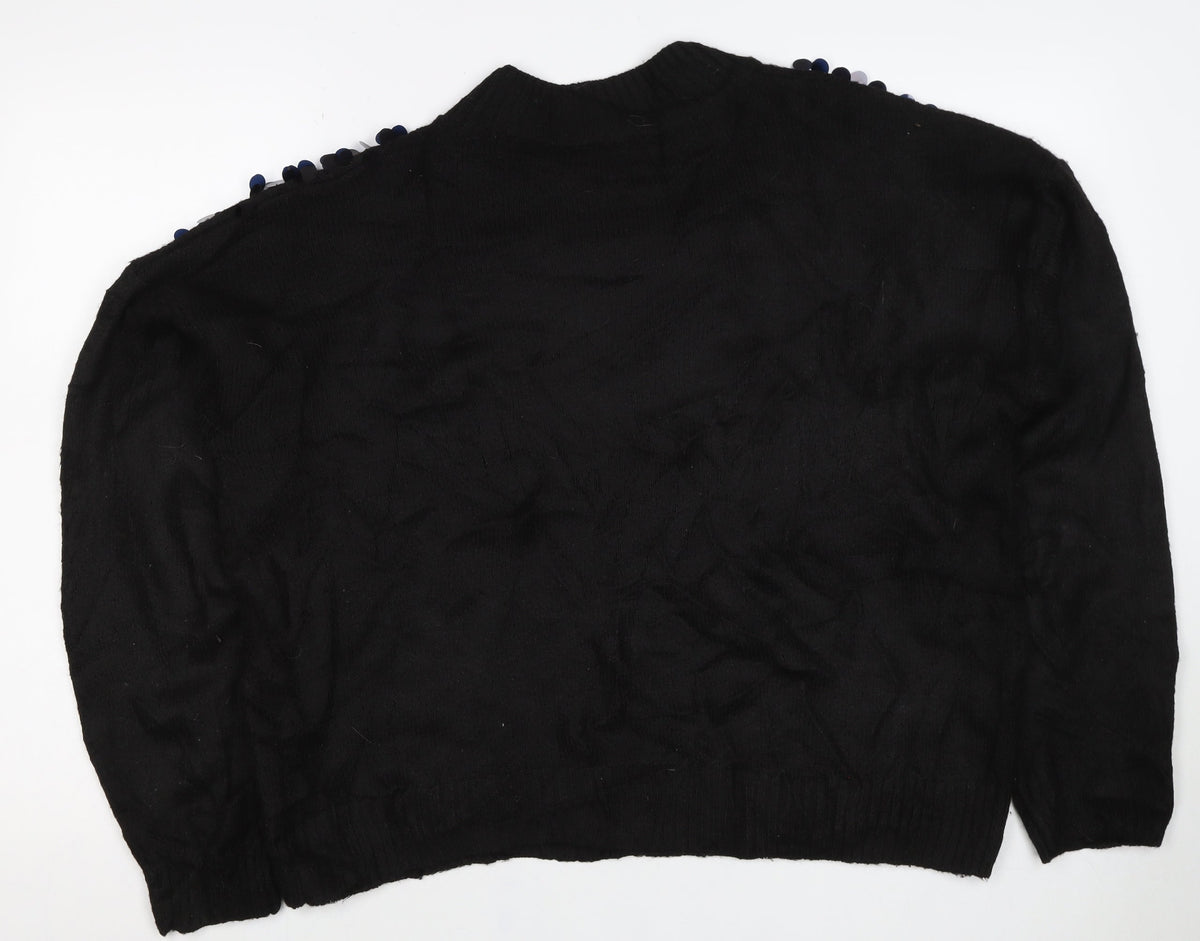 Peacocks Women Black L Sequin Crew Neck Long Sleeve Knit Jumper