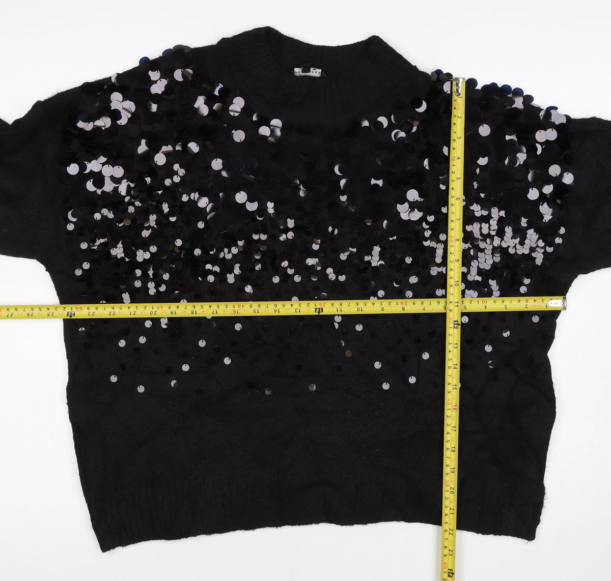 Peacocks Women Black L Sequin Crew Neck Long Sleeve Knit Jumper
