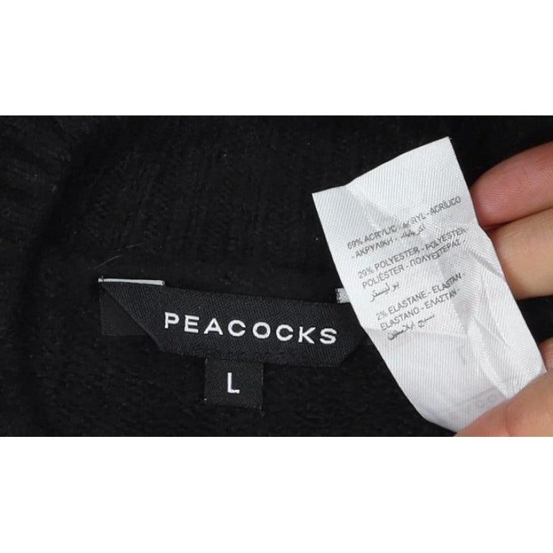 Peacocks Women Black L Sequin Crew Neck Long Sleeve Knit Jumper