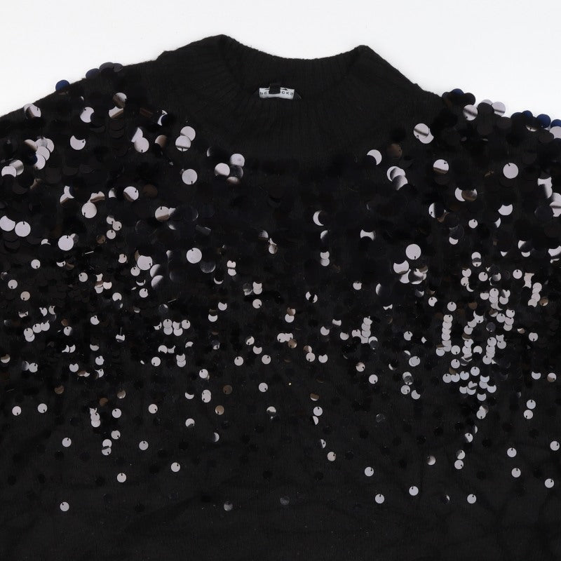 Peacocks Women Black L Sequin Crew Neck Long Sleeve Knit Jumper