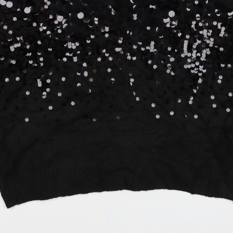 Peacocks Women Black L Sequin Crew Neck Long Sleeve Knit Jumper