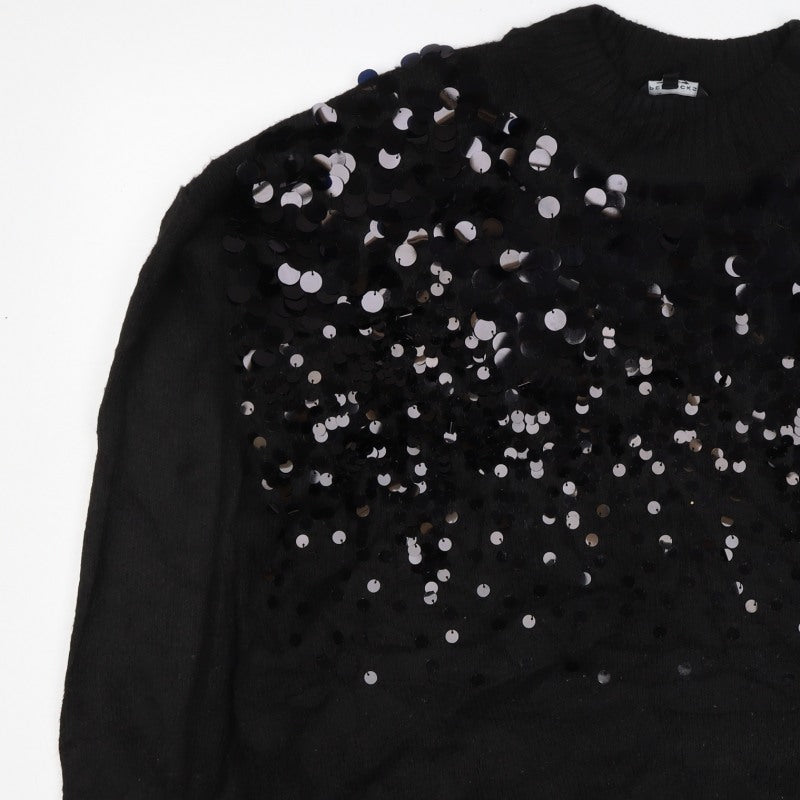 Peacocks Women Black L Sequin Crew Neck Long Sleeve Knit Jumper