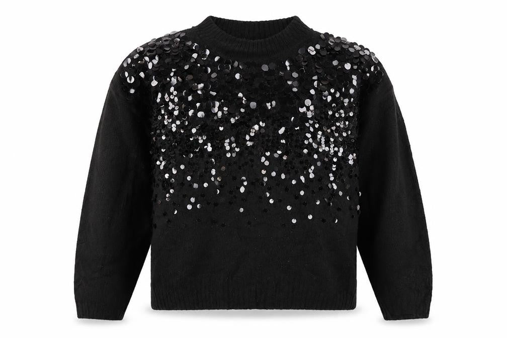 Peacocks Women Black L Sequin Crew Neck Long Sleeve Knit Jumper