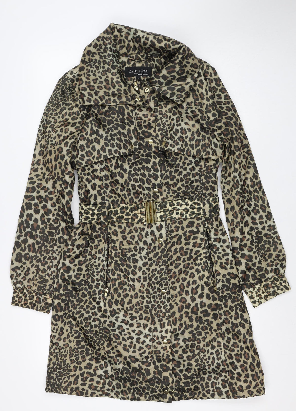Black Rivet Women’s Leopard Print Belted Trench Jacket Size S