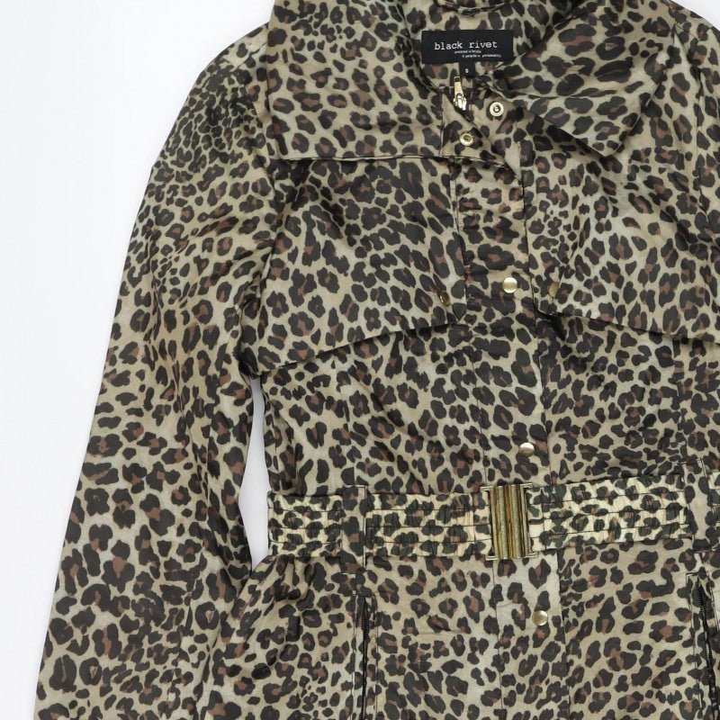 Black Rivet Women’s Leopard Print Belted Trench Jacket Size S