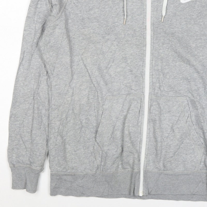 Nike Men’s Grey M Full Zip Hoodie Logo Cotton Blend Pockets