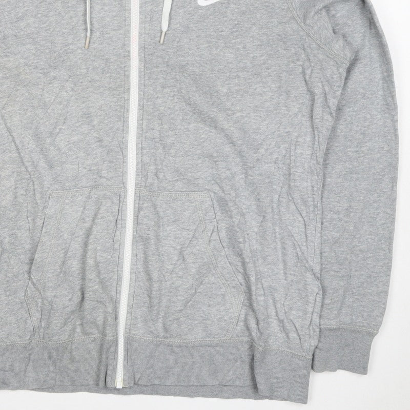 Nike Men’s Grey M Full Zip Hoodie Logo Cotton Blend Pockets