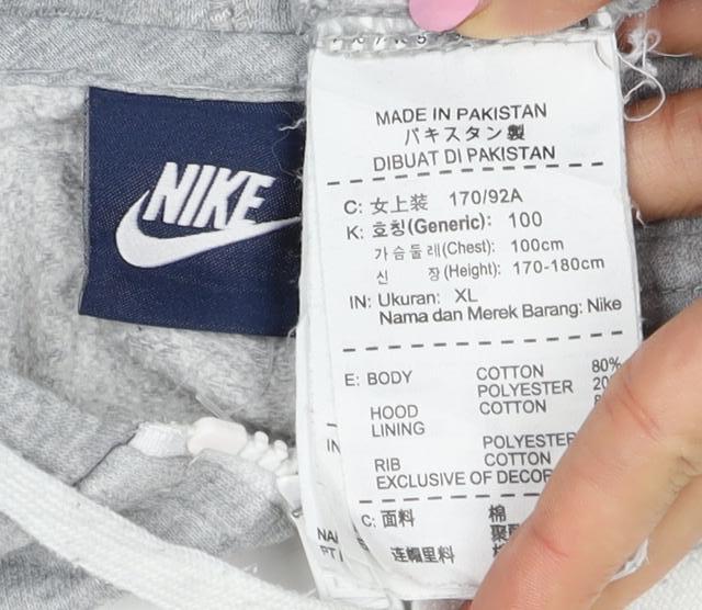 Nike Men’s Grey M Full Zip Hoodie Logo Cotton Blend Pockets