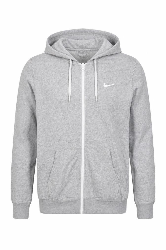 Nike Men’s Grey M Full Zip Hoodie Logo Cotton Blend Pockets