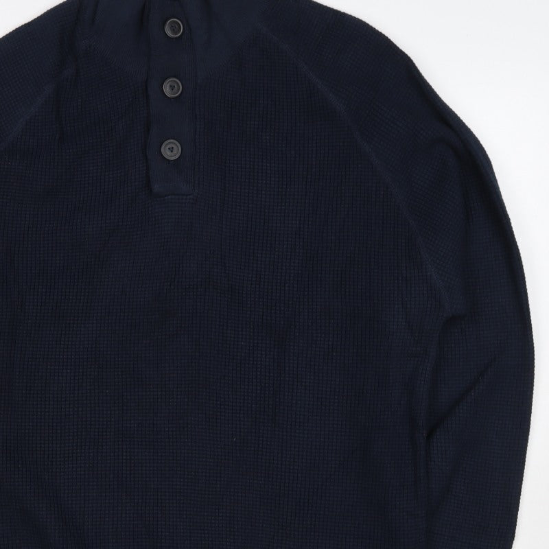 Next Men's Navy Large Waffle Knit High Neck Henley Jumper