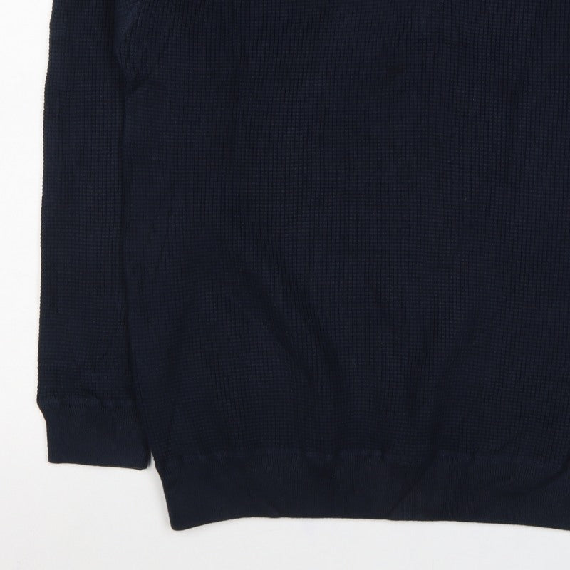 Next Men's Navy Large Waffle Knit High Neck Henley Jumper