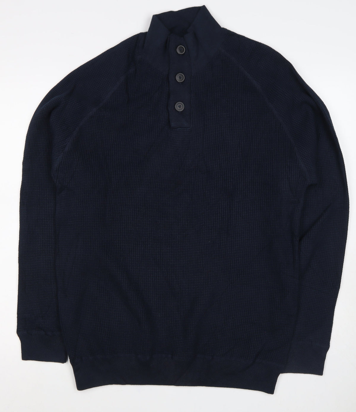 Next Men's Navy Large Waffle Knit High Neck Henley Jumper