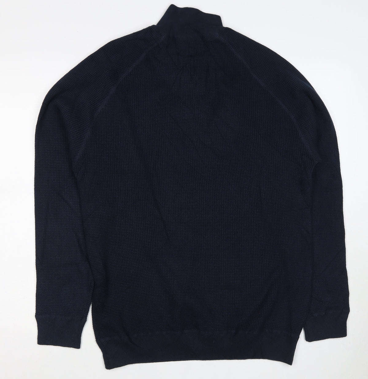 Next Men's Navy Large Waffle Knit High Neck Henley Jumper