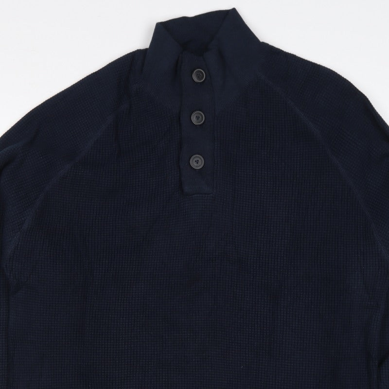 Next Men's Navy Large Waffle Knit High Neck Henley Jumper