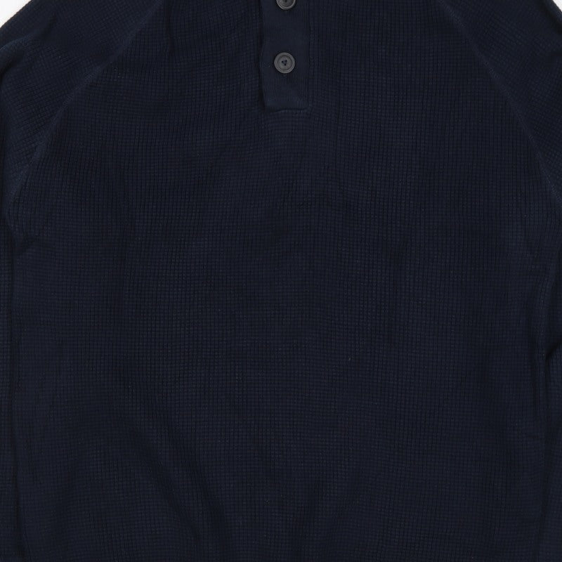 Next Men's Navy Large Waffle Knit High Neck Henley Jumper
