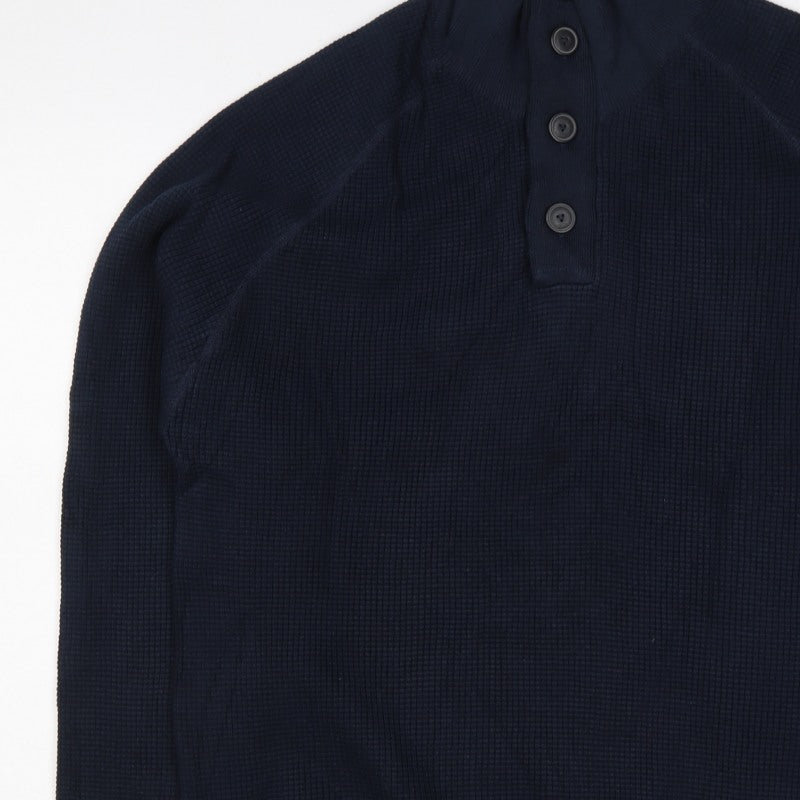 Next Men's Navy Large Waffle Knit High Neck Henley Jumper