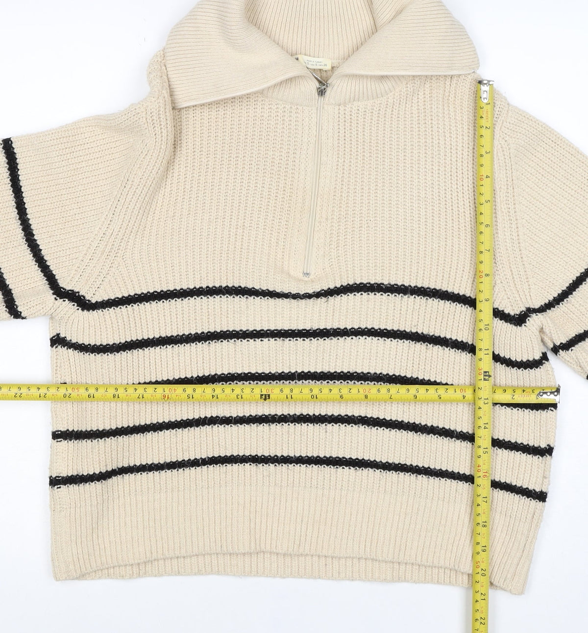 Pull&Bear Women’s Ivory Black Striped Half Zip Roll Neck Jumper S