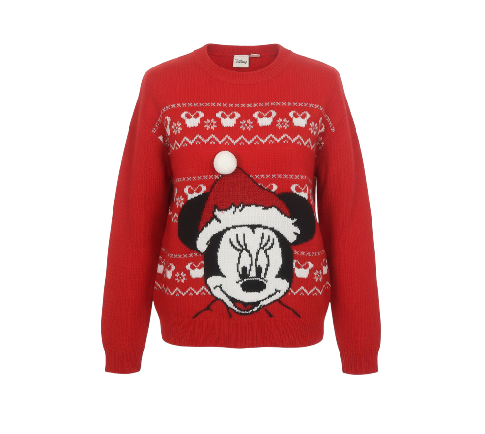 Disney Women’s Red Christmas Minnie Mouse Knit Jumper 2XS