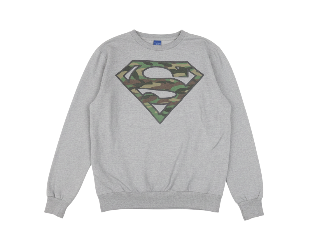 Superman Men's Grey XL Pullover Sweatshirt with Camo Logo