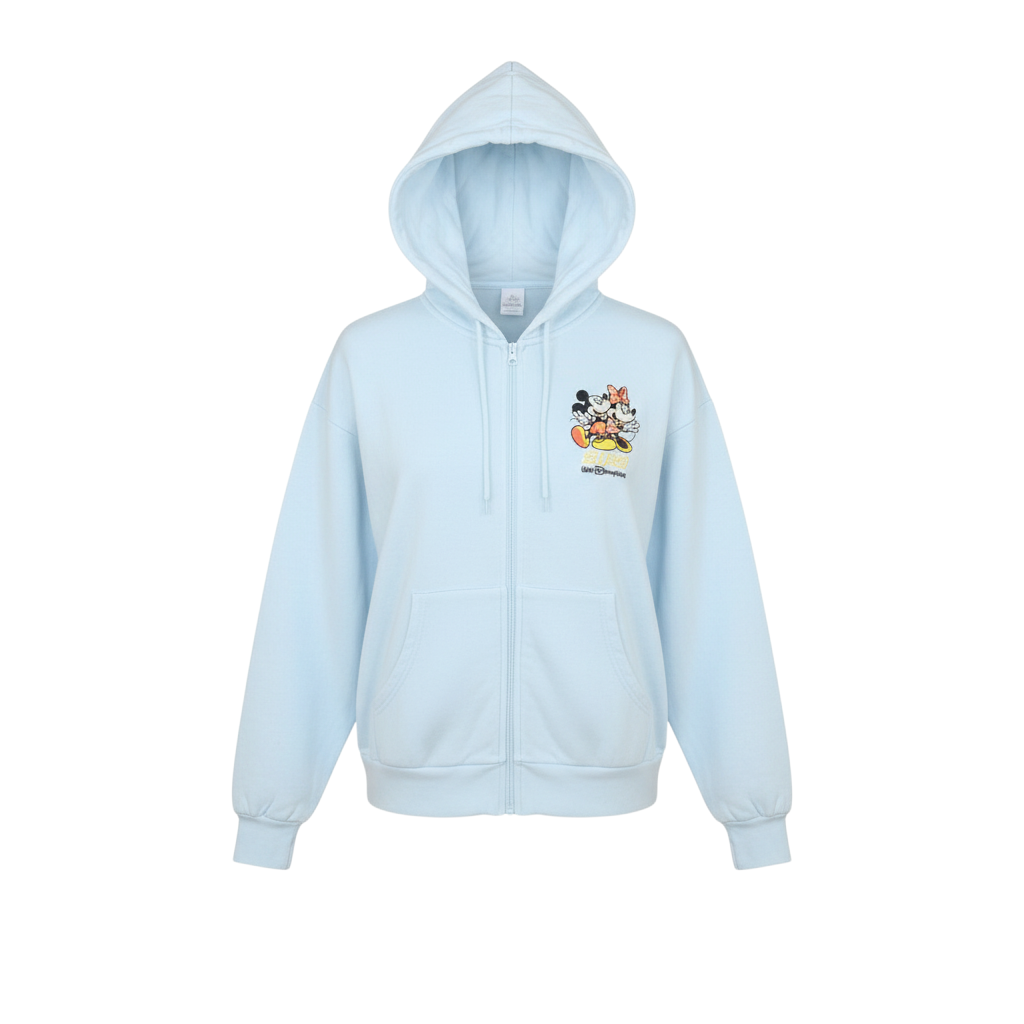 Disney Women’s Light Blue Full Zip Hoodie Mickey & Minnie S 2023