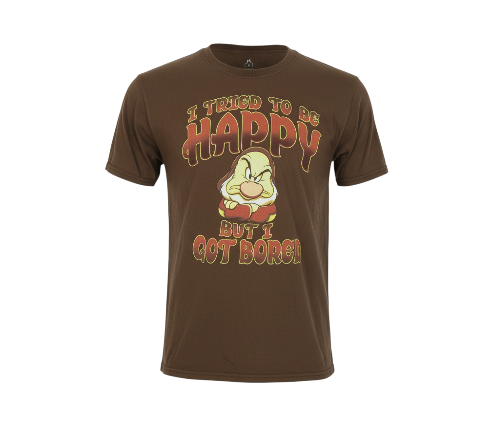 Hanes Men Brown S Disney Grumpy Happy Graphic Print T-Shirt