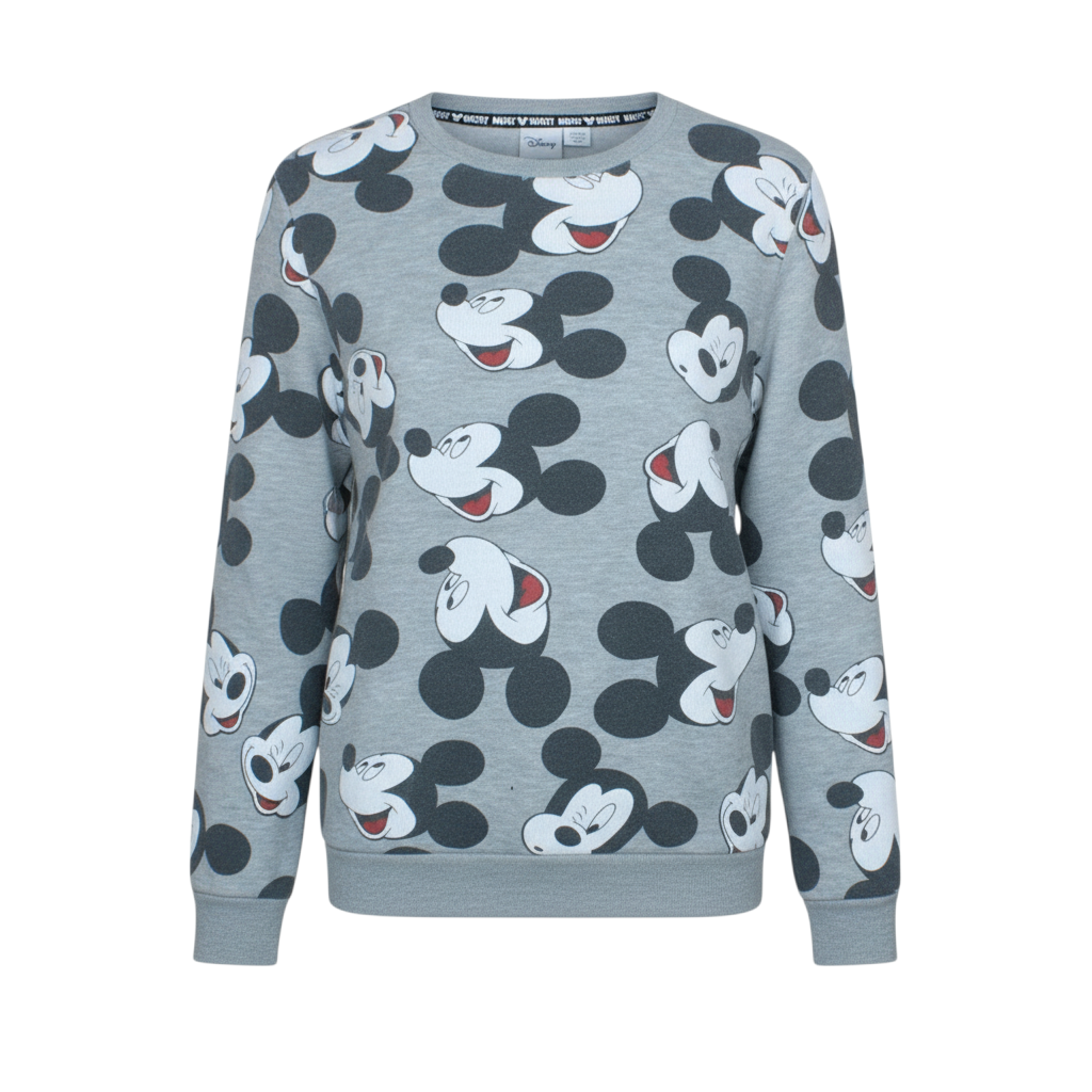 Disney Women Grey Mickey Mouse Print Pullover Sweatshirt Size S