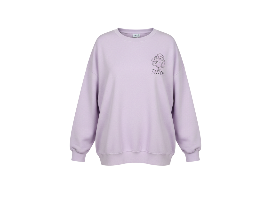 Disney Women’s Purple XS Stitch Graphic Pullover Sweatshirt Crew Neck