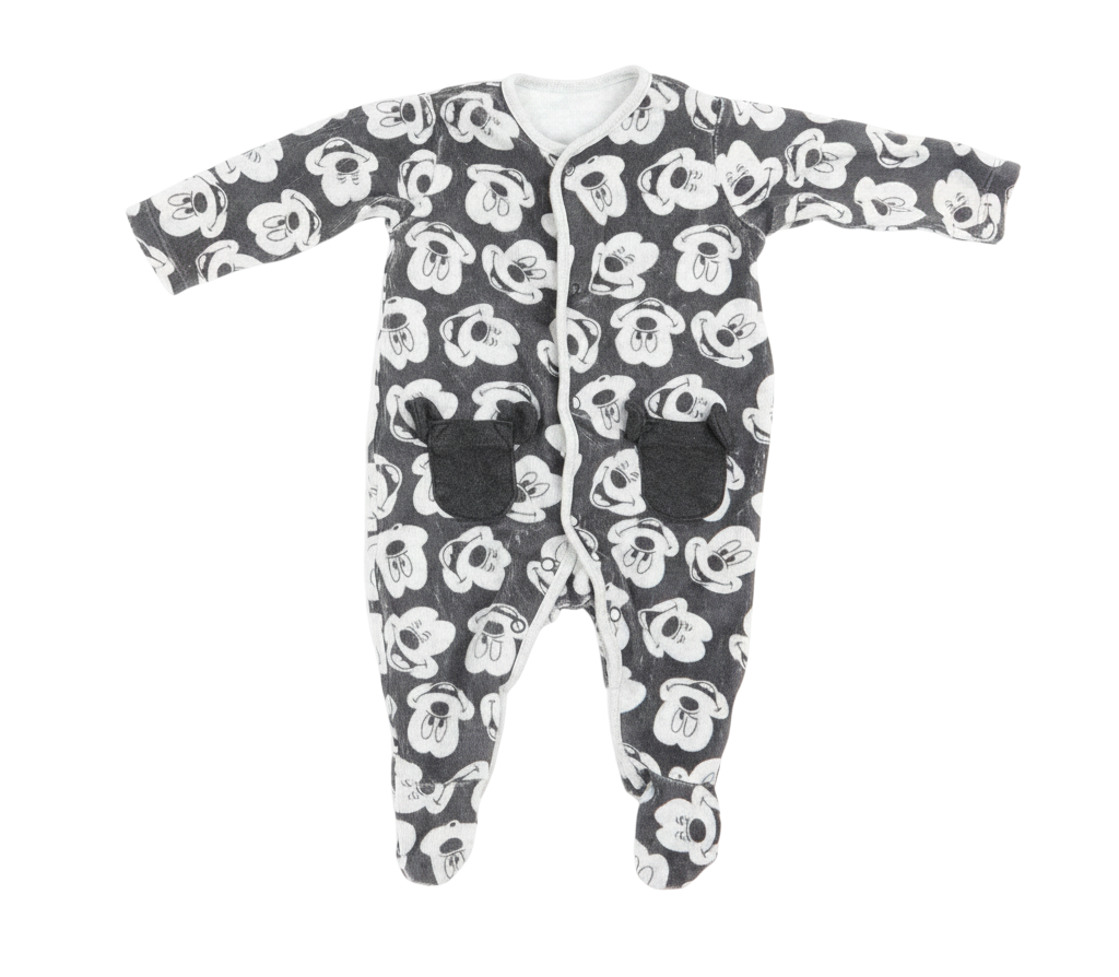 Disney Baby at George Boys Grey Animal Print  Romper One-Piece Size 0-3 Months  - Mickey Mouse