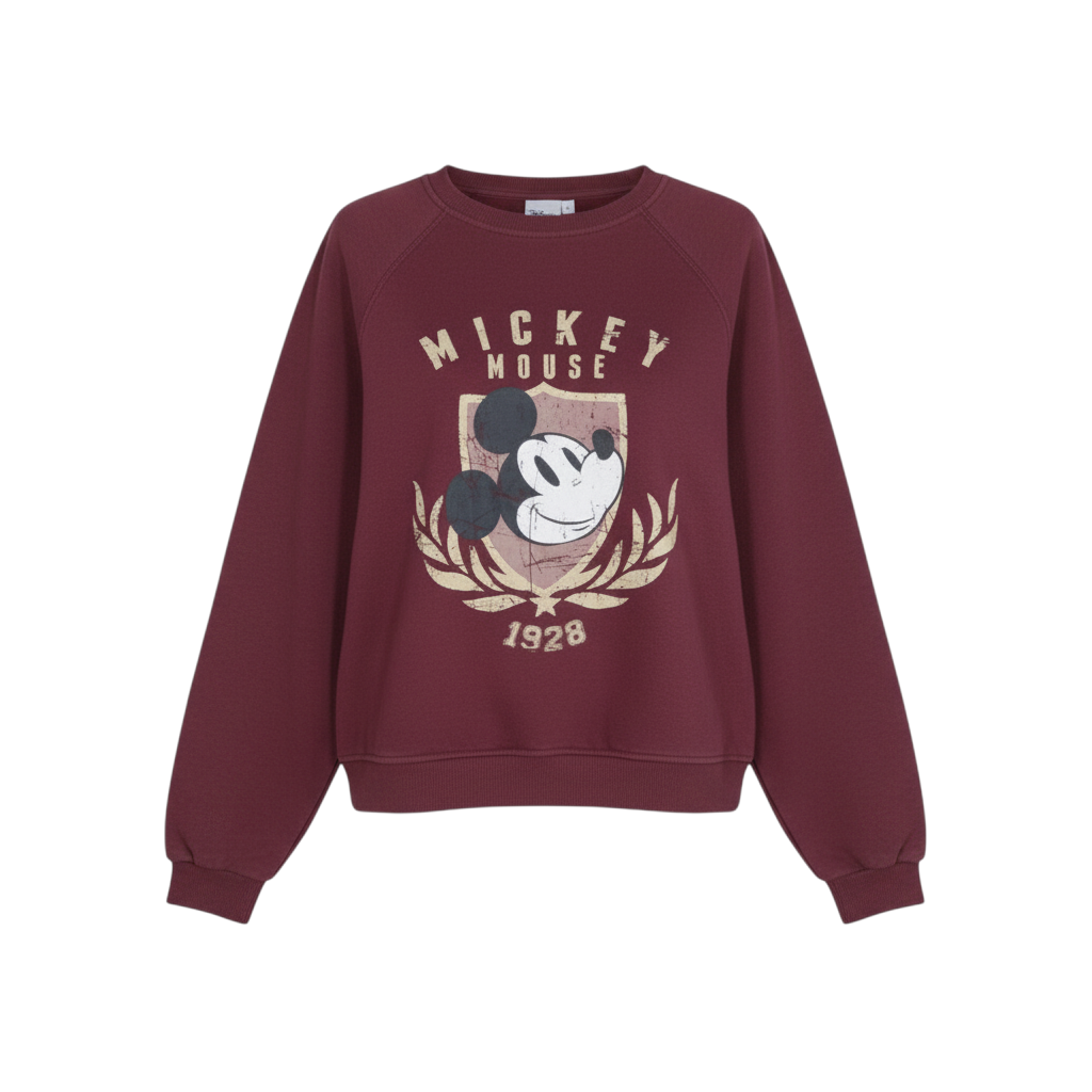 Disney Womens Burgundy Mickey Mouse Sweatshirt L Pullover Cotton Blend